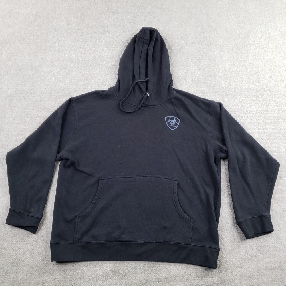 Ariat Hoodie Mens XL Black Pullover Hooded Pockets Flag Graphic Heavyweight